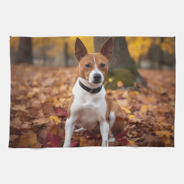Basenji i Höst löv Fall Inspire Kökshandduk (Horisontell)