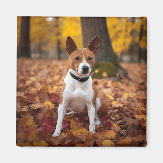Basenji i Höst löv Fall Inspire Magnet (Framsidan)