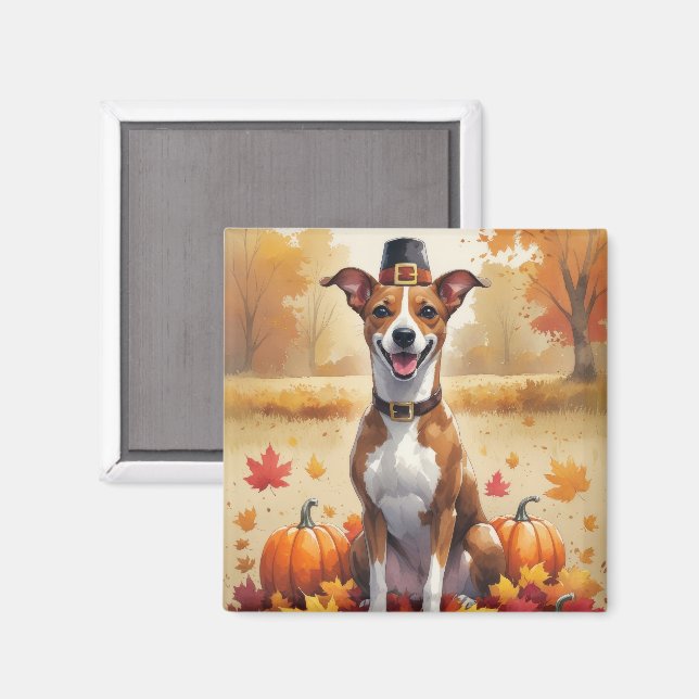 Basenji i höstlöv tackgivande konst magnet (Front/Back)