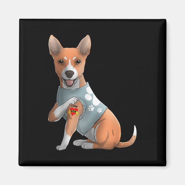Basenji I Kärlek Mamma Tattoo Hund tröja Funny Mam Magnet (Framsidan)