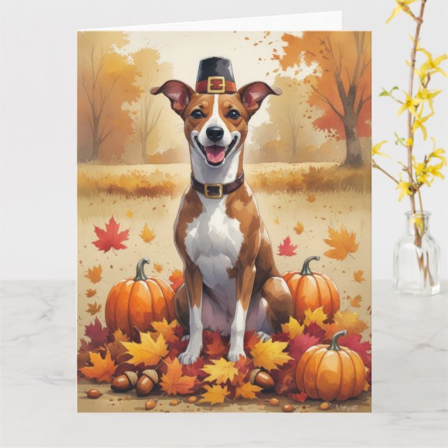 Basenji In Höst löv Thanksgiving Art Kort (Gul blomma)