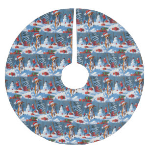 Basenji Jul Festiv Snö Scen Julgransmatta Borstad Polyester