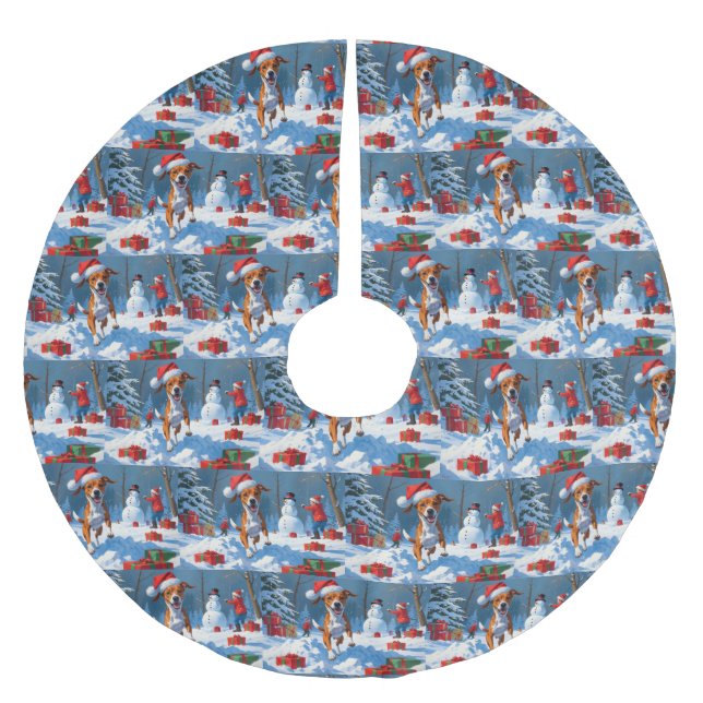 Basenji Jul Festiv Snö Scen Julgransmatta Borstad Polyester (Framsidan)