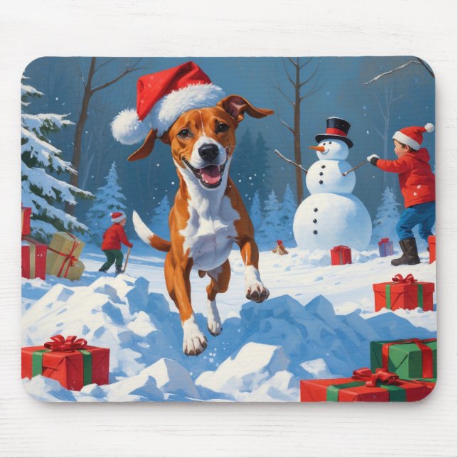 Basenji Jul Festiv Snö Scen Musmatta (Framsidan)