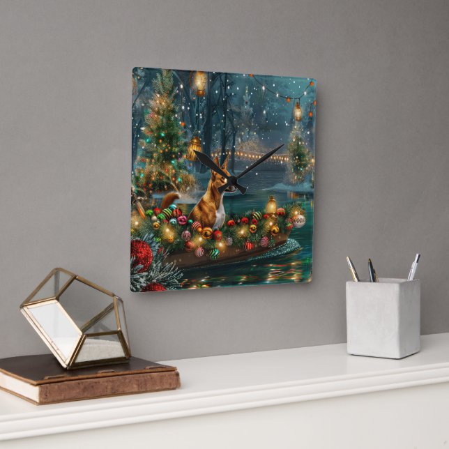 Basenji jul Festive Voyage Fyrkantig Klocka (Kontor)