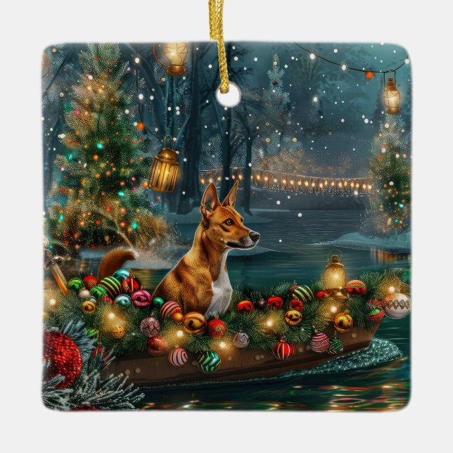 Basenji jul Festive Voyage Julgransprydnad Keramik (Framsida)