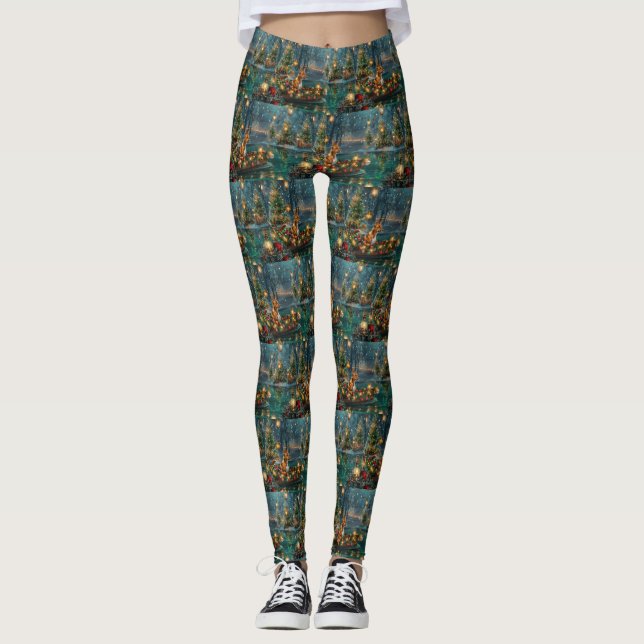Basenji jul Festive Voyage Leggings (Framsida)