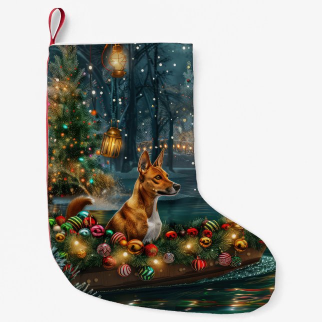 Basenji jul Festive Voyage Liten Julstrumpa (Framsidan)