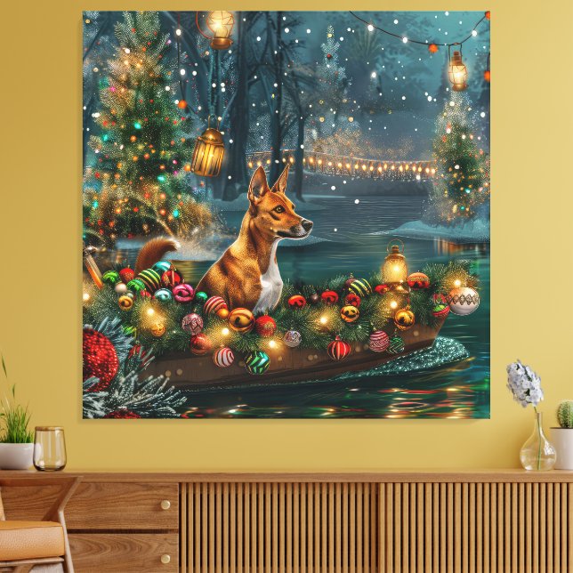 Basenji Jul Festlig resa Canvastryck (Insitu (Vardagsrum))