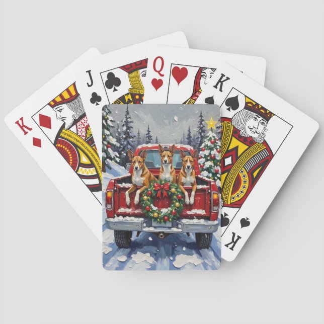Basenji jul röd lastbil högtid casinokort (Baksidan)