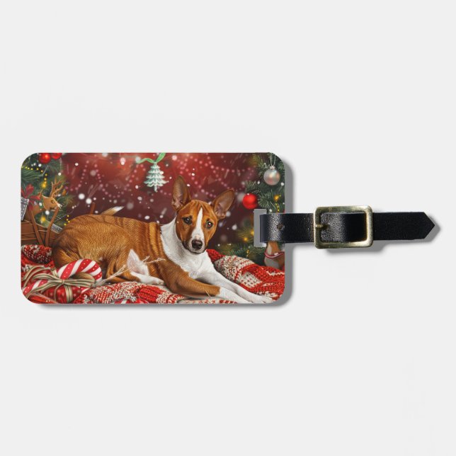 Basenji Julfirande Bagagebricka (Horisontell Framsida)