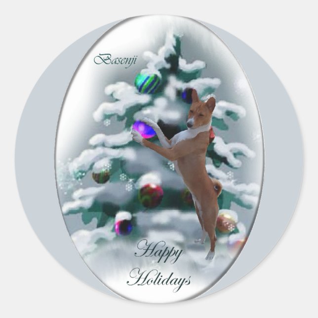 Basenji-julklappar Runt Klistermärke (Framsida)