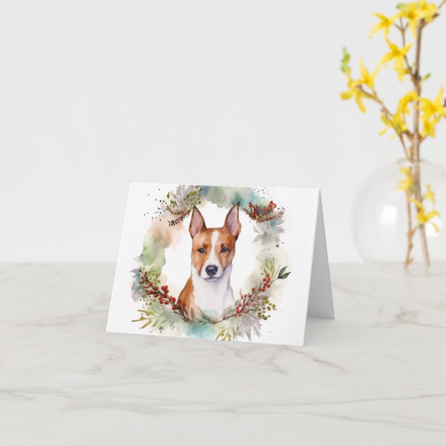 Basenji Julkrans Festiva hunden Kort (Gul blomma)