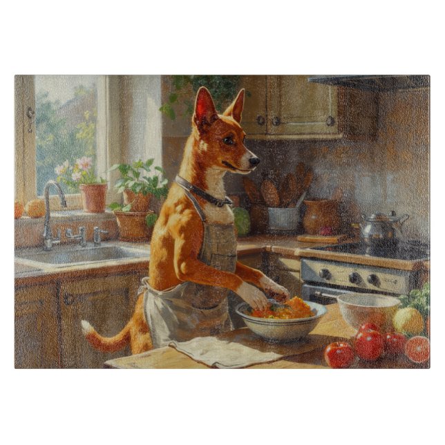 Basenji lagar mat i köket (Framsidan)