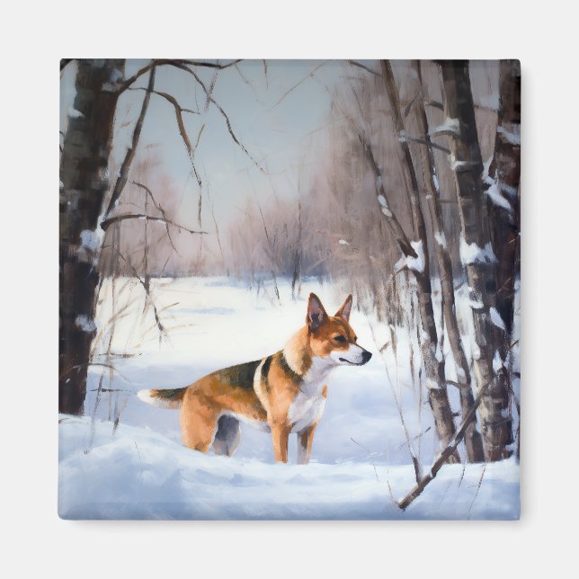 Basenji Låt det snö jul  Magnet (Framsidan)