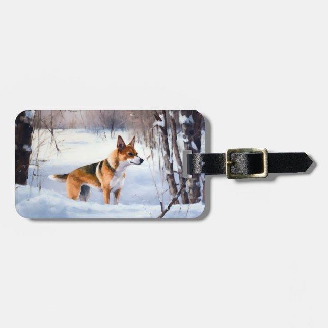 Basenji Låt det snöa jul Bagagebricka (Horisontell Framsida)