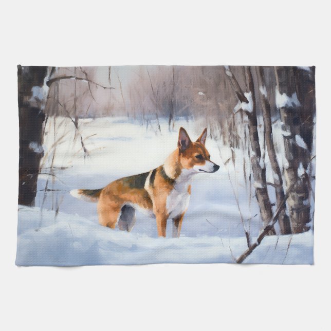 Basenji Låt det snöa jul Kökshandduk (Horisontell)