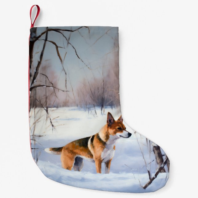 Basenji Låt det snöa jul Liten Julstrumpa (Framsidan)