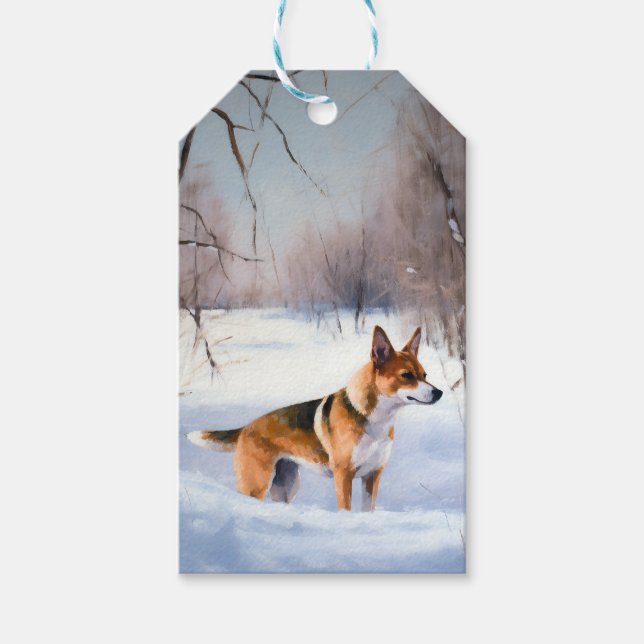 Basenji Låt det snöa jul Presentetikett (Framsidan)