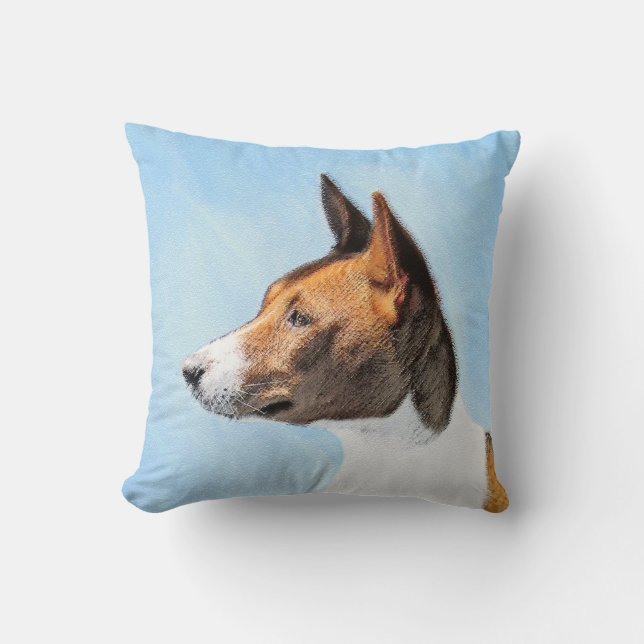 Basenji-målning - Söt Original Konst Kudde (Framsida)