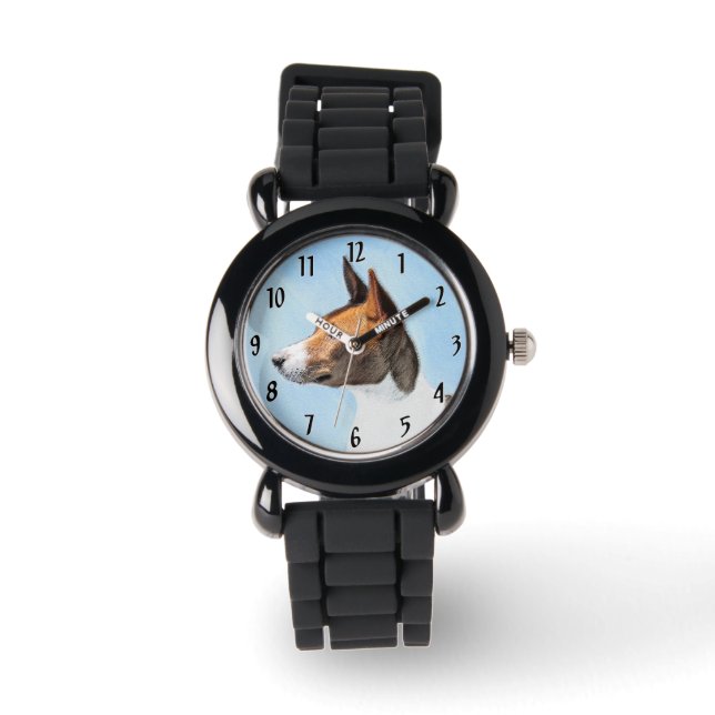 Basenji-målning - Söt Originalkonst Armbandsur (Framsida)