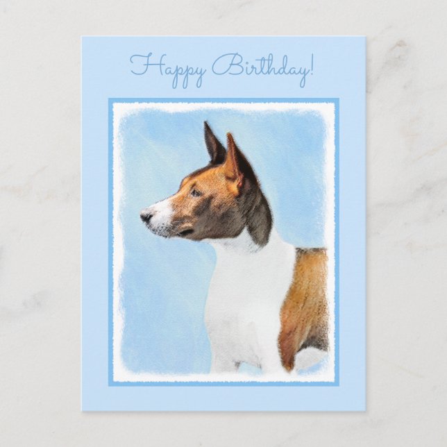Basenji-målning - Söt Originalkonst Vykort (Framsida)