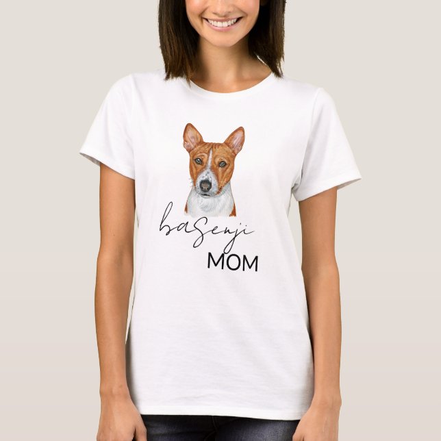 Basenji Mamma Cute Watercolor Hund älskare T Shirt (Framsida)