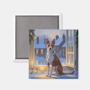 Basenji med julbelysning Holiday Magnet