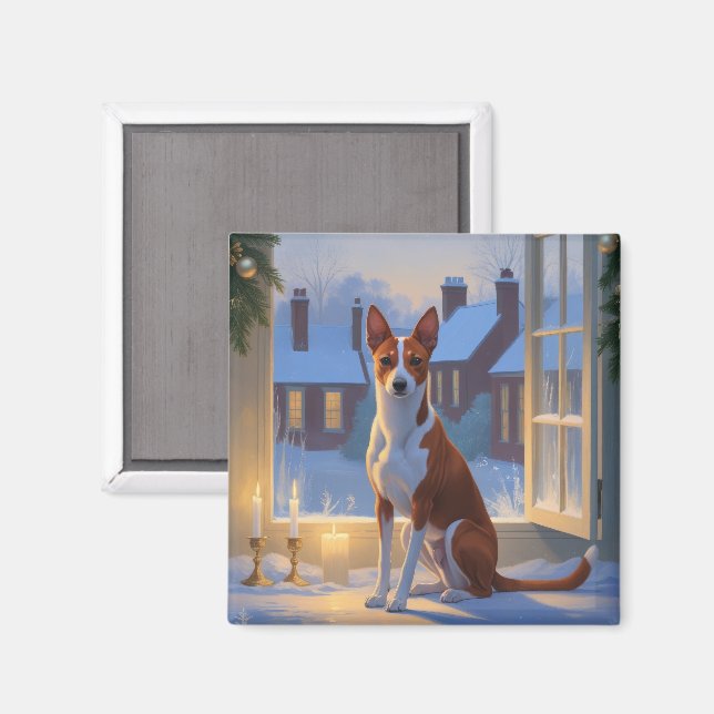 Basenji med julbelysning Holiday Magnet (Front/Back)