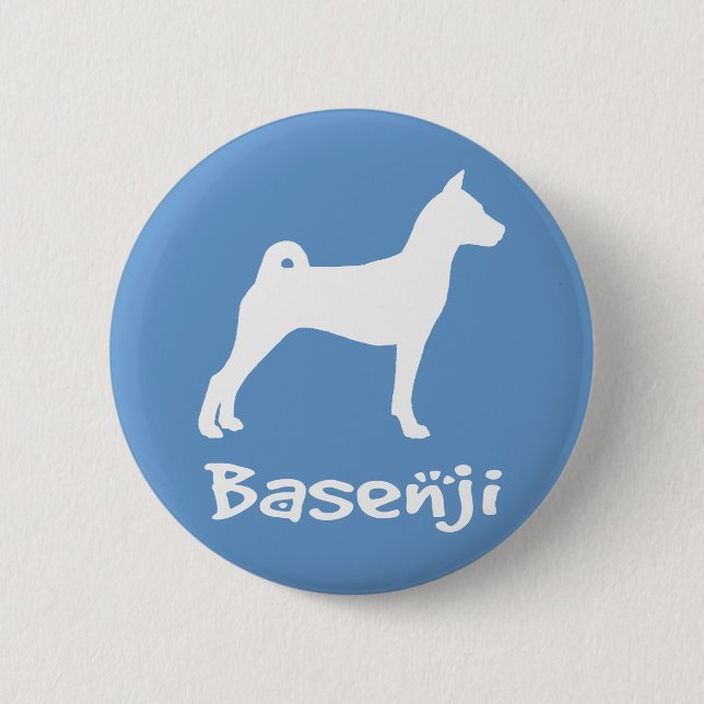 Basenji med kall text (i vit) knapp (Framsida)