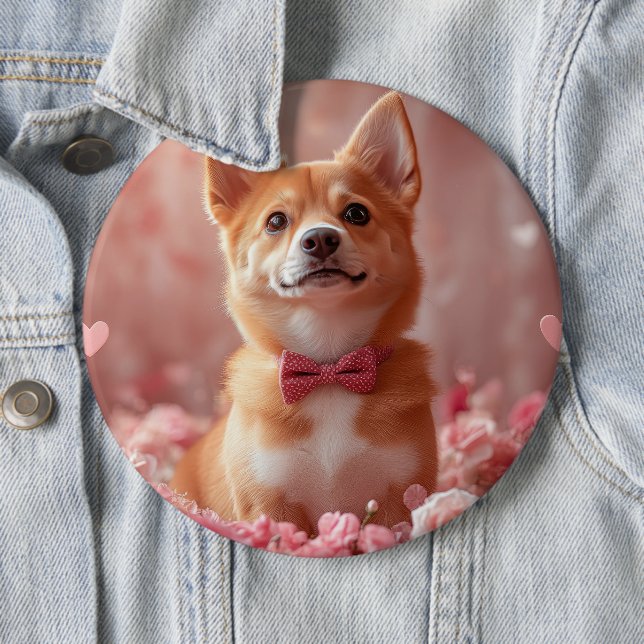 Basenji med rosor - Alla hjärtans dag Knapp (In Situ)