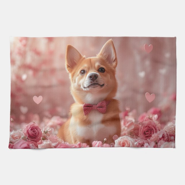 Basenji med rosor - Alla hjärtans dag Kökshandduk (Horisontell)