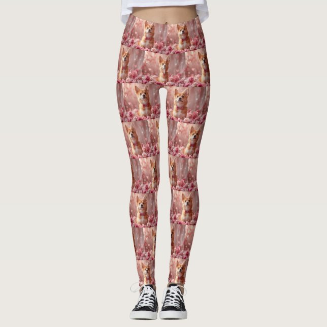 Basenji med rosor - Alla hjärtans dag Leggings (Framsida)