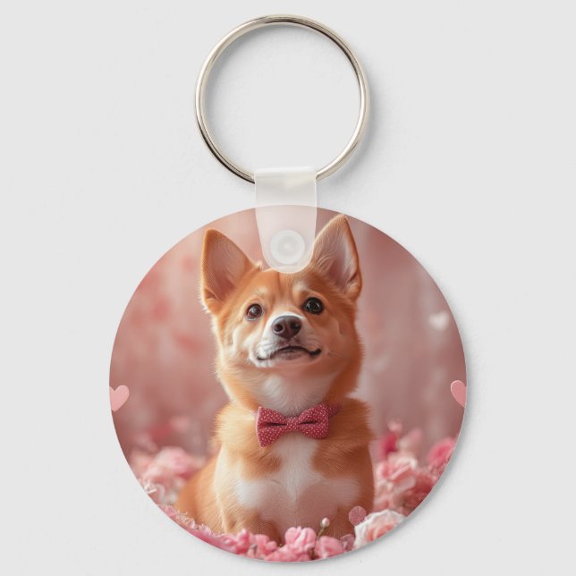 Basenji med rosor - Alla hjärtans dag Nyckelring (Framsida)