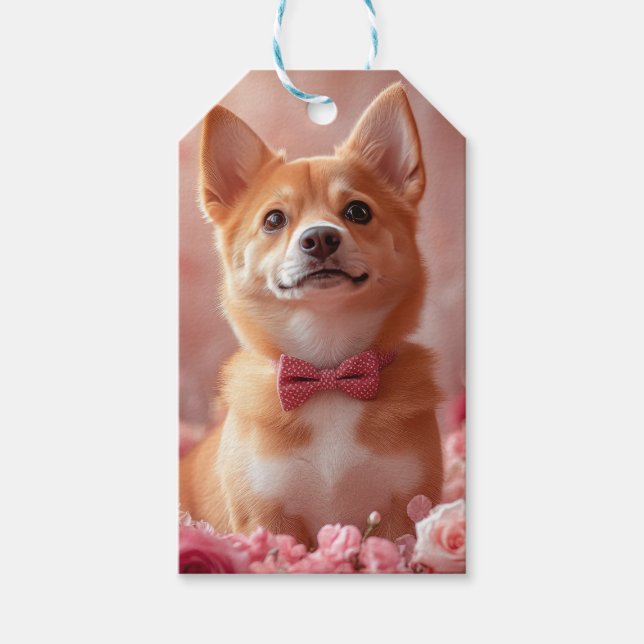 Basenji med rosor - Alla hjärtans dag Presentetikett (Framsidan)