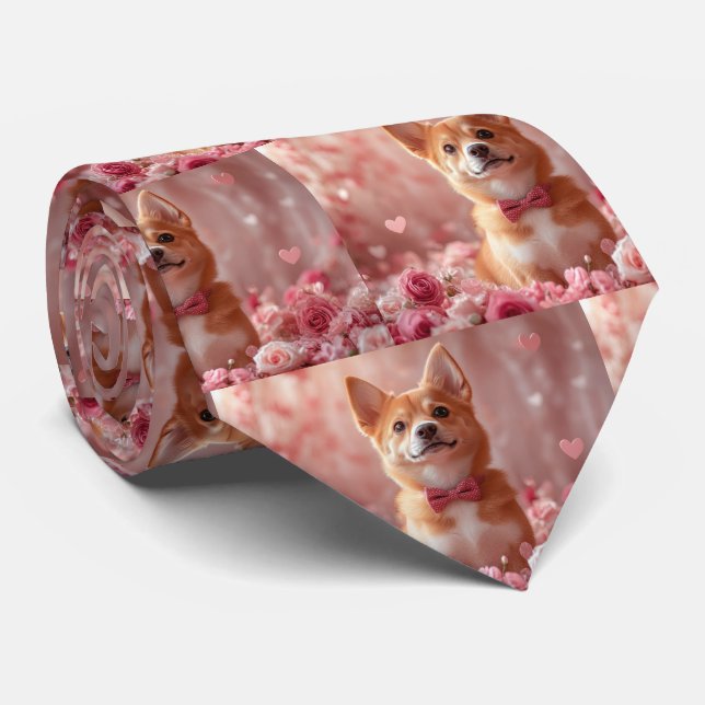 Basenji med rosor - Alla hjärtans dag Slips (Rullad)