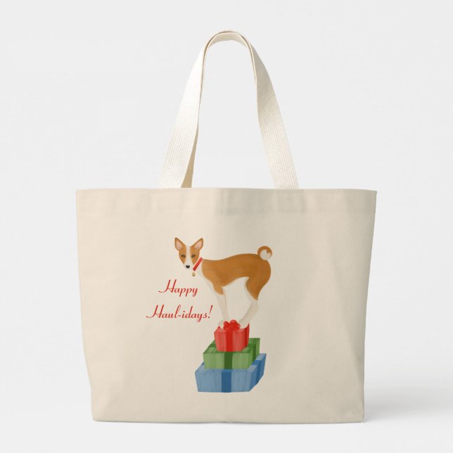 Basenji och Presenter Tote Bag Jumbo Tygkasse (Baksida)