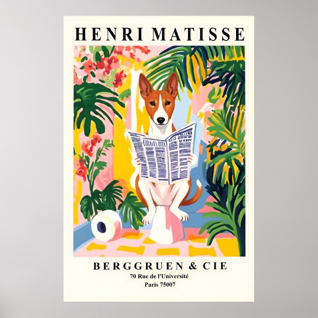 Basenji on Toilet Art Print Funny Matisse Style Poster (Framsidan)