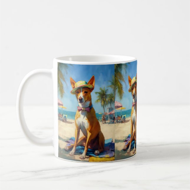 Basenji på Beach, sommargåva till hundälskare Kaffemugg (Vänster)