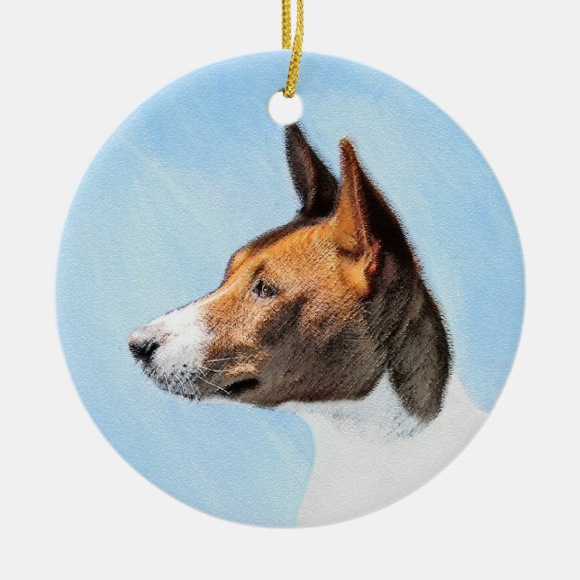 Basenji Painting - Cute Original Art Julgransprydnad Keramik (Framsidan)