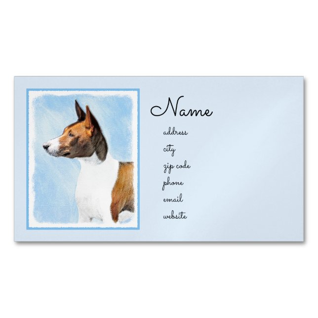 Basenji Painting - Cute Original Art Magnetiska Visitkort (Framsida)