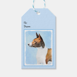 Basenji Painting - Cute Original Art Presentetikett