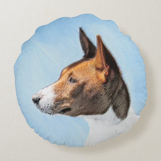 Basenji Painting - Cute Original Art Rund Kudde (Baksidan)