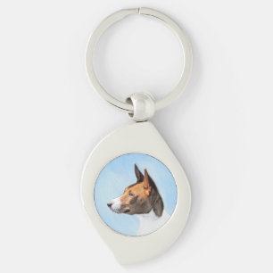 Basenji Painting - Cute Original Art Swirl Silverfärgad Nyckelring