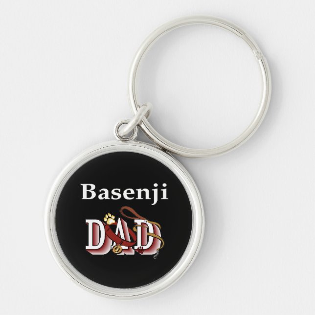 Basenji Pappa Rund Silverfärgad Nyckelring (Framsidan)