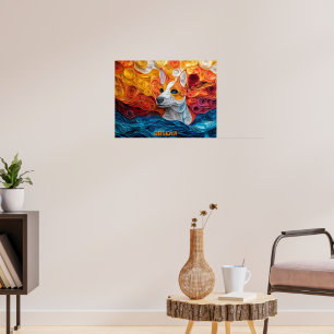 Basenji Papper Quilling Art Porträtt Poster