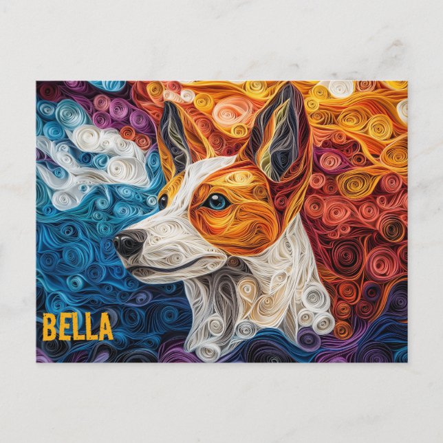 Basenji Papper Quilling Art Porträtt Vykort (Framsida)