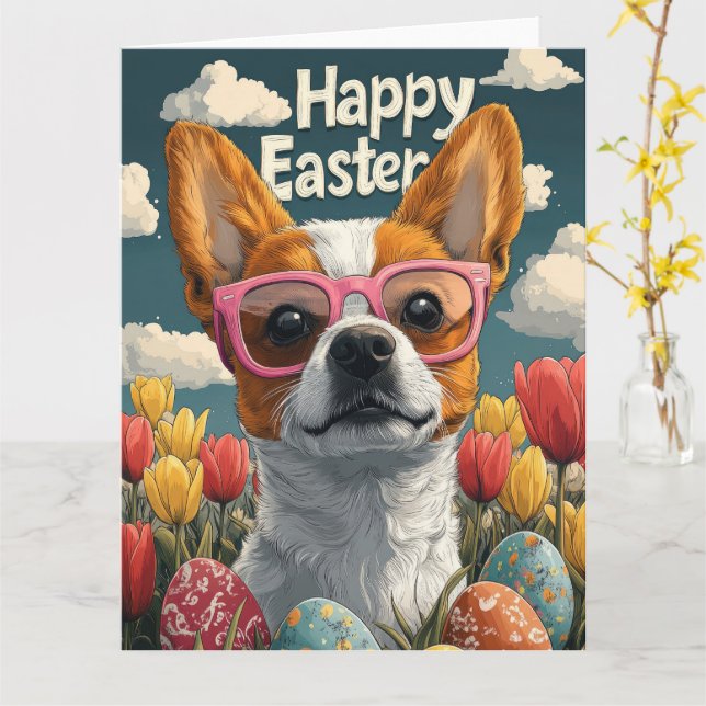 Basenji påskägg kort (Gul blomma)