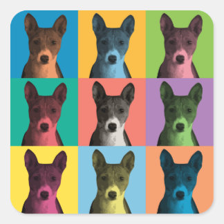 Basenji Pop-Art Stickers Fyrkantigt Klistermärke