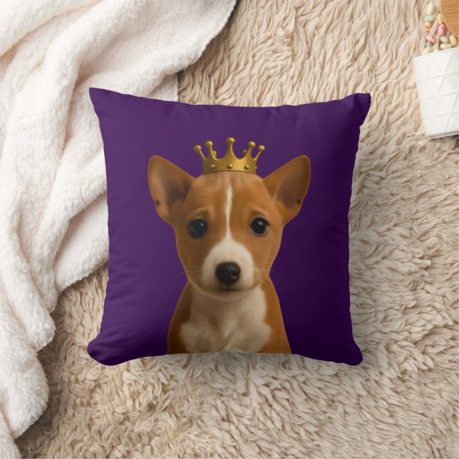 Basenji Puppy i Cute Guld Krona Kudde (Filt)